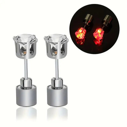 LED Flashing Color-Changing Earrings - Fashion Party Accessory, Glow in the Dark Cubic Zirconia Studs - SS69