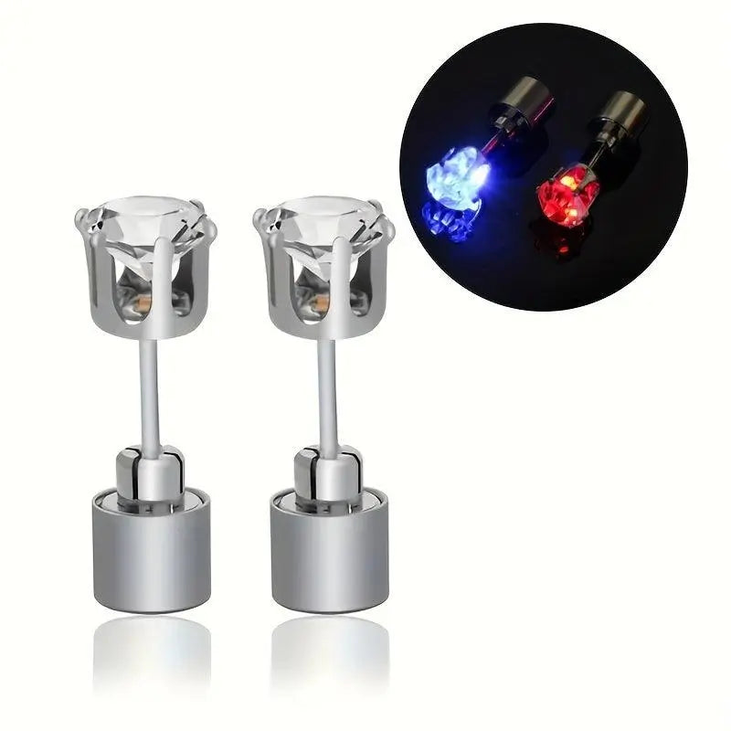 LED Flashing Color-Changing Earrings - Fashion Party Accessory, Glow in the Dark Cubic Zirconia Studs - SS69