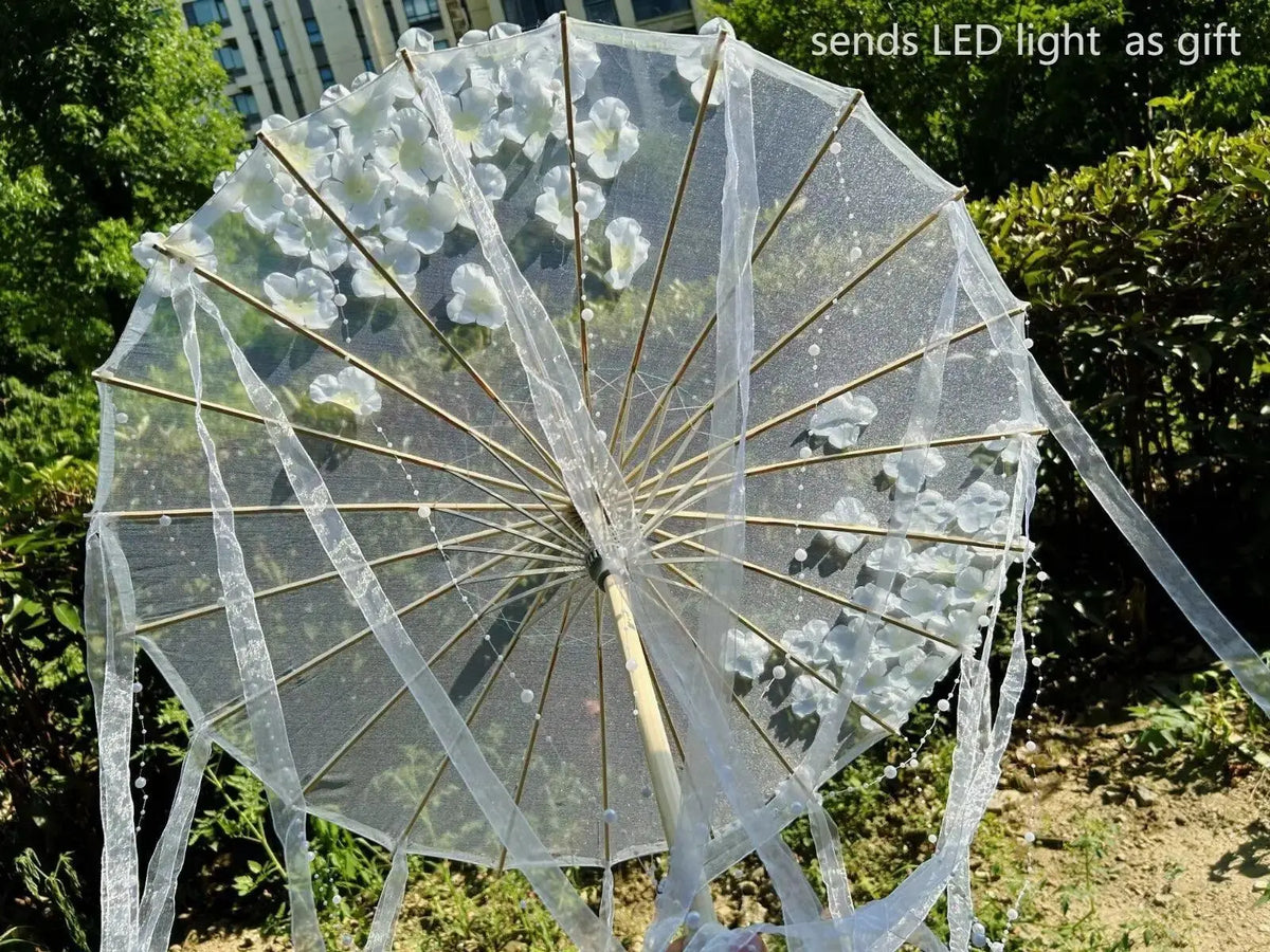 LED Yarn Silk Cloth Lace Decorative Umbrella Beach Parasol Princess Chinese Japan Umbrella Drama Craft Umbrella Cosplay - SS69
