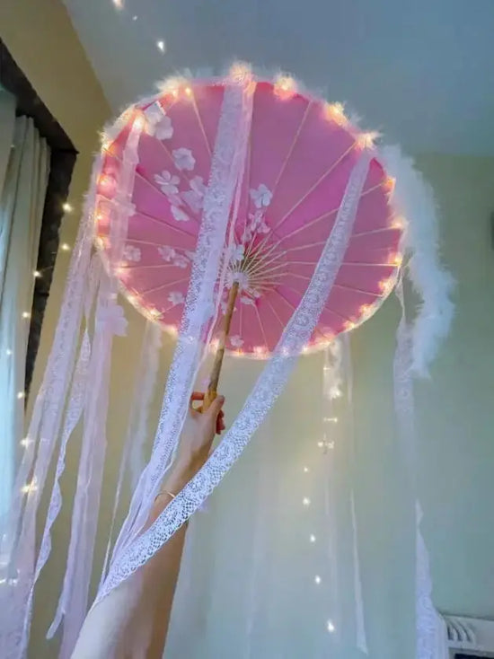 LED Yarn Silk Cloth Lace Decorative Umbrella Beach Parasol Princess Chinese Japan Umbrella Drama Craft Umbrella Cosplay SS69
