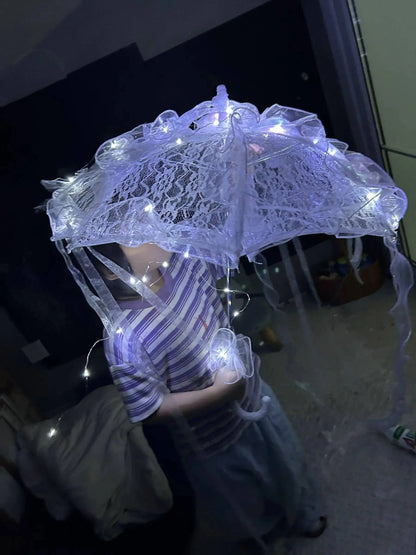 LED Yarn Silk Cloth Lace Decorative Umbrella Beach Parasol Princess Chinese Japan Umbrella Drama Craft Umbrella Cosplay SS69
