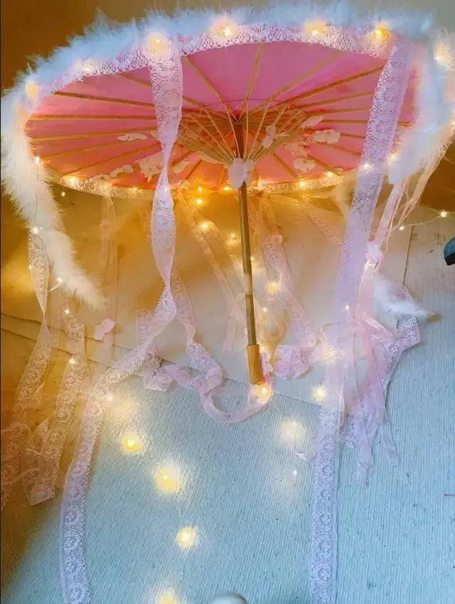 LED Yarn Silk Cloth Lace Decorative Umbrella Beach Parasol Princess Chinese Japan Umbrella Drama Craft Umbrella Cosplay SS69