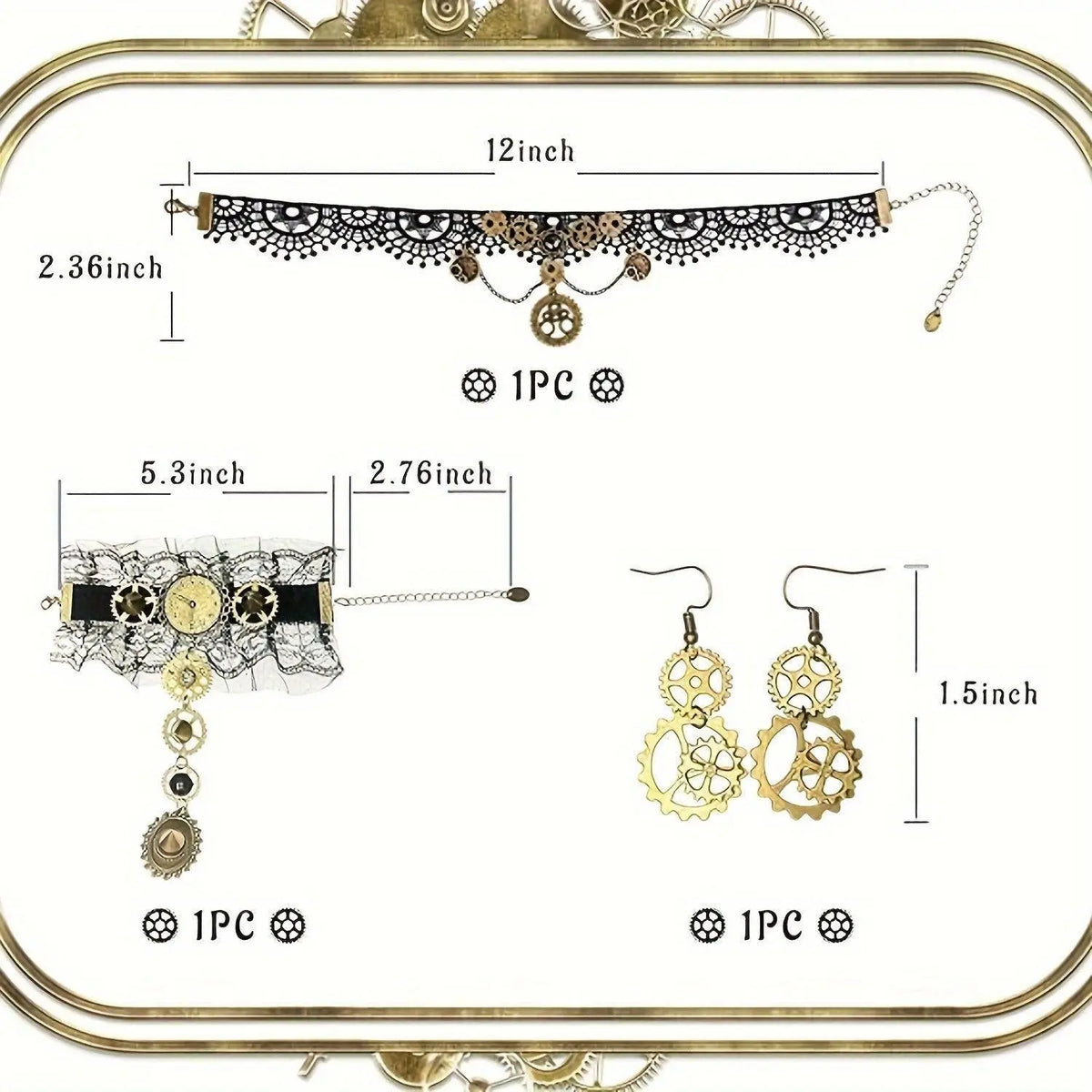 LaVenty Steampunk Accessories Women Vintage Clockwork Earrings Gloves Gothic Lace Wristband Bracelet Gear Choker Necklace Halloween Steampunk Costume SS69