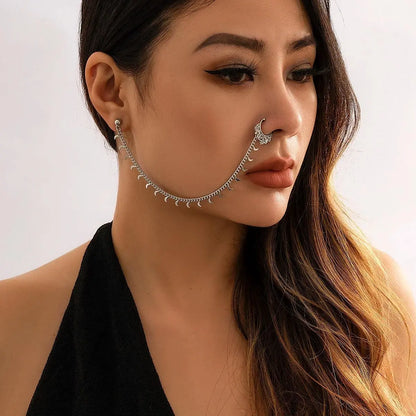 Lacteo Trendy Nose Rings for Women Connecting Earrings Black Green Small Crystal Beads Fake Nostril Piercing Clip Jewelry Ladies - SS69