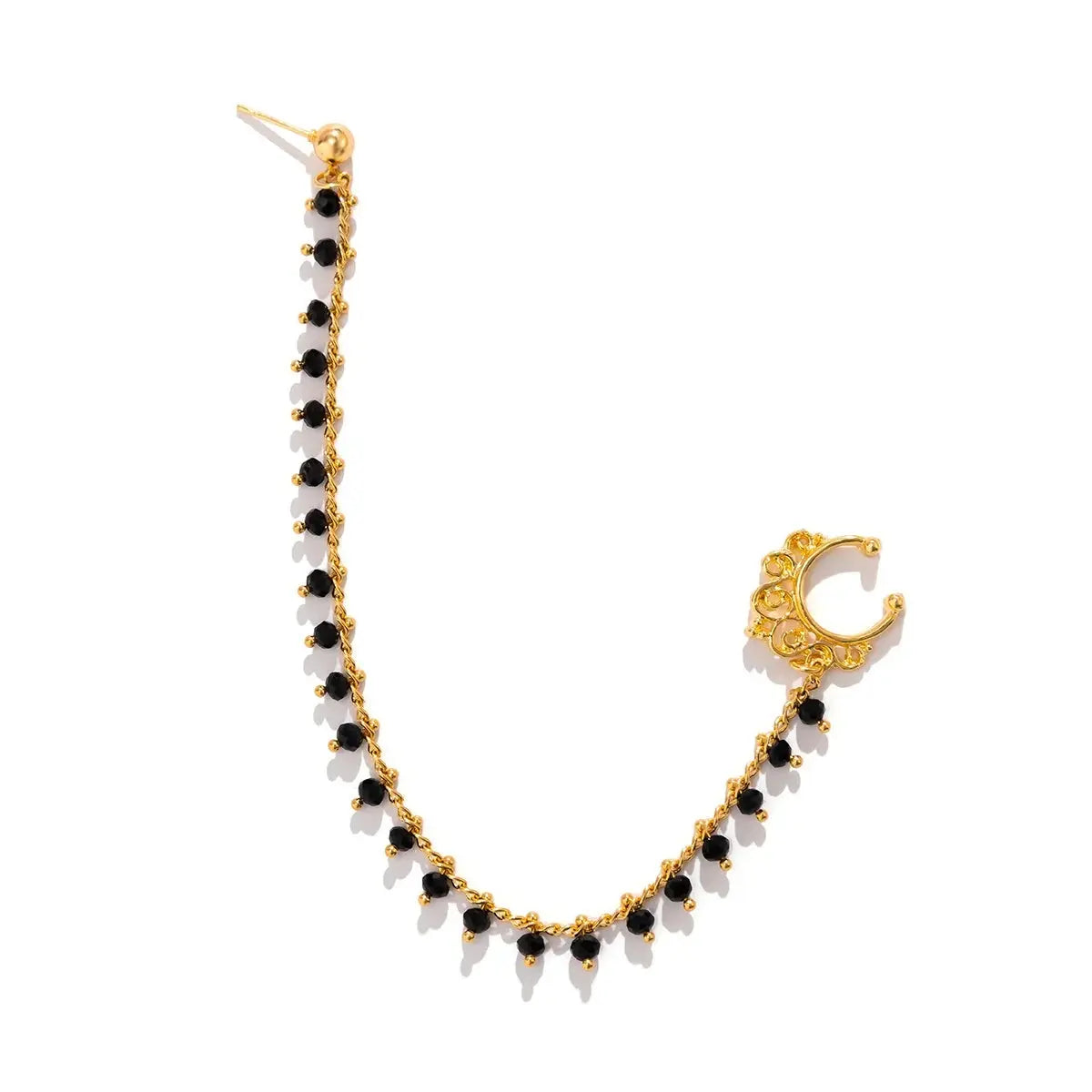 Lacteo Trendy Nose Rings for Women Connecting Earrings Black Green Small Crystal Beads Fake Nostril Piercing Clip Jewelry Ladies SS69