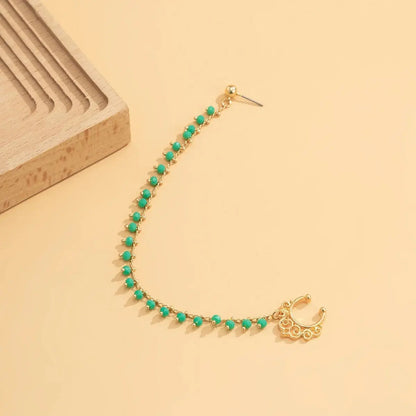 Lacteo Trendy Nose Rings for Women Connecting Earrings Black Green Small Crystal Beads Fake Nostril Piercing Clip Jewelry Ladies SS69