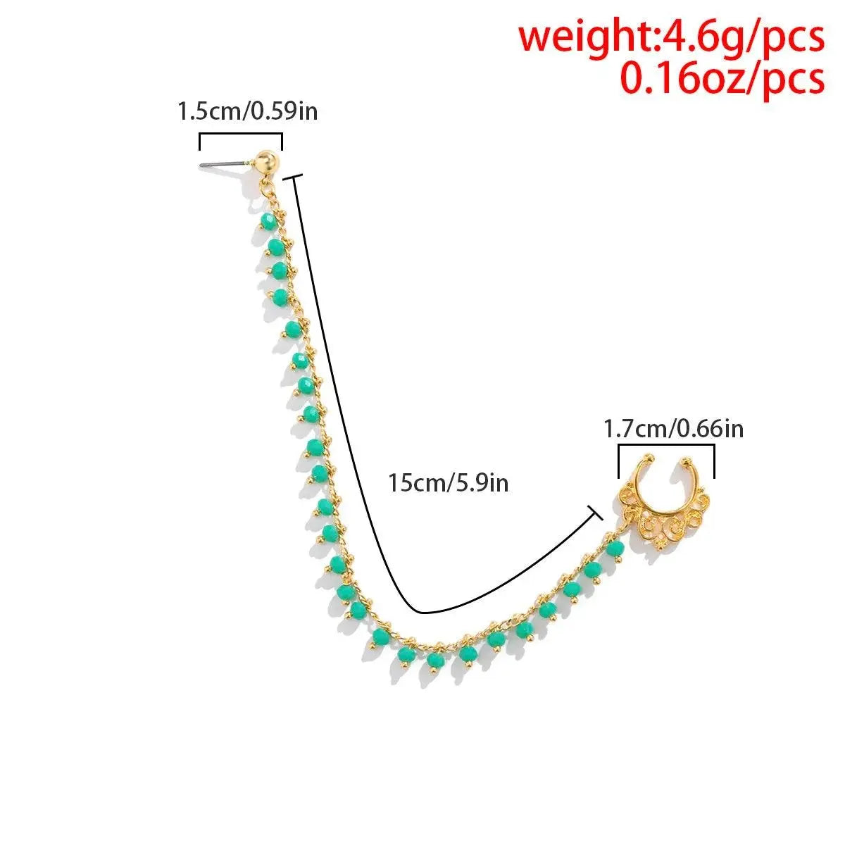 Lacteo Trendy Nose Rings for Women Connecting Earrings Black Green Small Crystal Beads Fake Nostril Piercing Clip Jewelry Ladies SS69