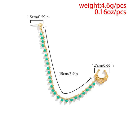 Lacteo Trendy Nose Rings for Women Connecting Earrings Black Green Small Crystal Beads Fake Nostril Piercing Clip Jewelry Ladies SS69