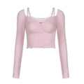 Lacy V-Neck Fitted Top with Sweet Stitching - SS69