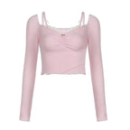 Lacy V-Neck Fitted Top with Sweet Stitching - SS69