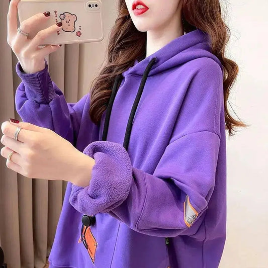 Large Size 200 Pounds Medium Long Hooded Sweatshirt Women's Thin 2025 New Spring Korean Version Loose Top Jacket Ins Trend - SS69
