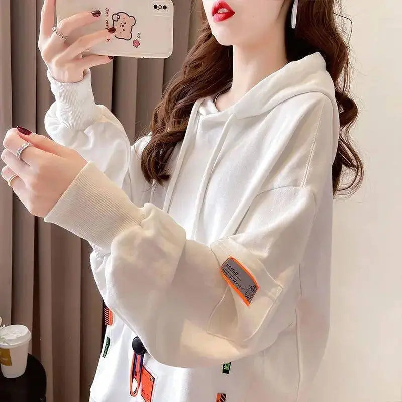 Large Size 200 Pounds Medium Long Hooded Sweatshirt Women's Thin 2025 New Spring Korean Version Loose Top Jacket Ins Trend - SS69