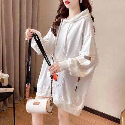 Large Size 200 Pounds Medium Long Hooded Sweatshirt Women's Thin 2025 New Spring Korean Version Loose Top Jacket Ins Trend - SS69