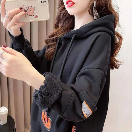 Large Size 200 Pounds Medium Long Hooded Sweatshirt Women's Thin 2025 New Spring Korean Version Loose Top Jacket Ins Trend - SS69
