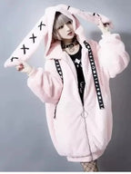 Lautaro Autumn Oversized Sweet Cute Soft Purple Black Faux Fur Coat Women with Bunny Ears Kawaii Loose Fluffy Jacket Hoodie 2025 - SS69