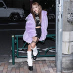 Lautaro Autumn Oversized Sweet Cute Soft Purple Black Faux Fur Coat Women with Bunny Ears Kawaii Loose Fluffy Jacket Hoodie 2025 - SS69