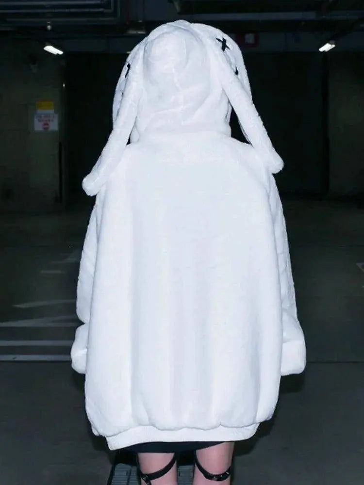 Lautaro Autumn Oversized Sweet Cute Soft Purple Black Faux Fur Coat Women with Bunny Ears Kawaii Loose Fluffy Jacket Hoodie 2025 - SS69