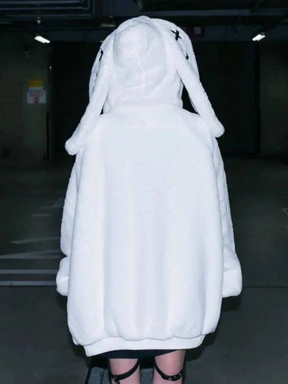 Lautaro Autumn Oversized Sweet Cute Soft Purple Black Faux Fur Coat Women with Bunny Ears Kawaii Loose Fluffy Jacket Hoodie 2025 - SS69