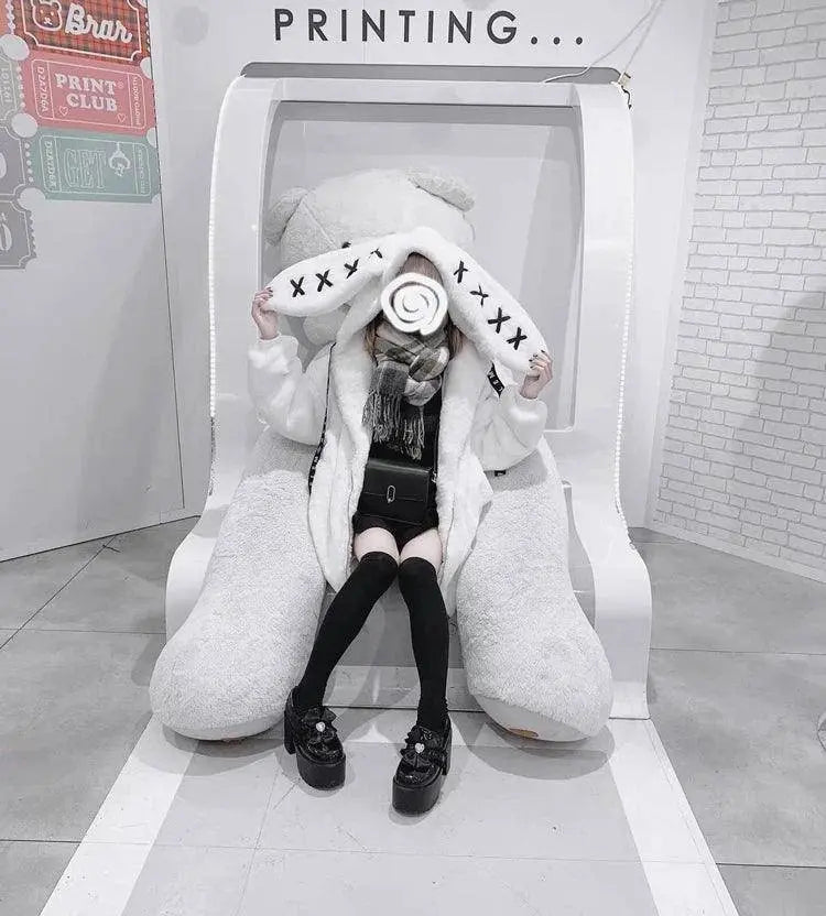 Lautaro Autumn Oversized Sweet Cute Soft Purple Black Faux Fur Coat Women with Bunny Ears Kawaii Loose Fluffy Jacket Hoodie 2025 - SS69