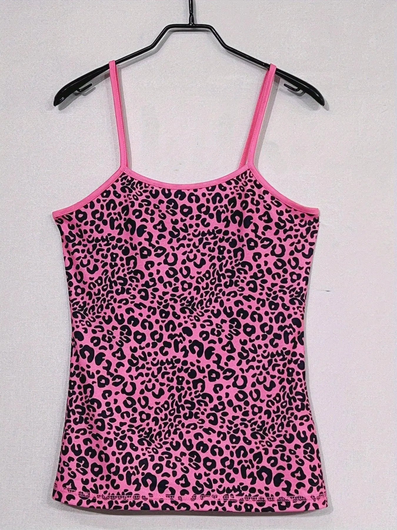 Leopard Print Cami Top, Casual Crew Neck Sleeveless Slim Spaghetti Strap Top For Spring & Summer, Women's Clothing - SS69