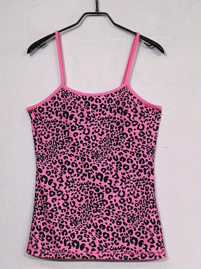 Leopard Print Cami Top, Casual Crew Neck Sleeveless Slim Spaghetti Strap Top For Spring & Summer, Women's Clothing - SS69