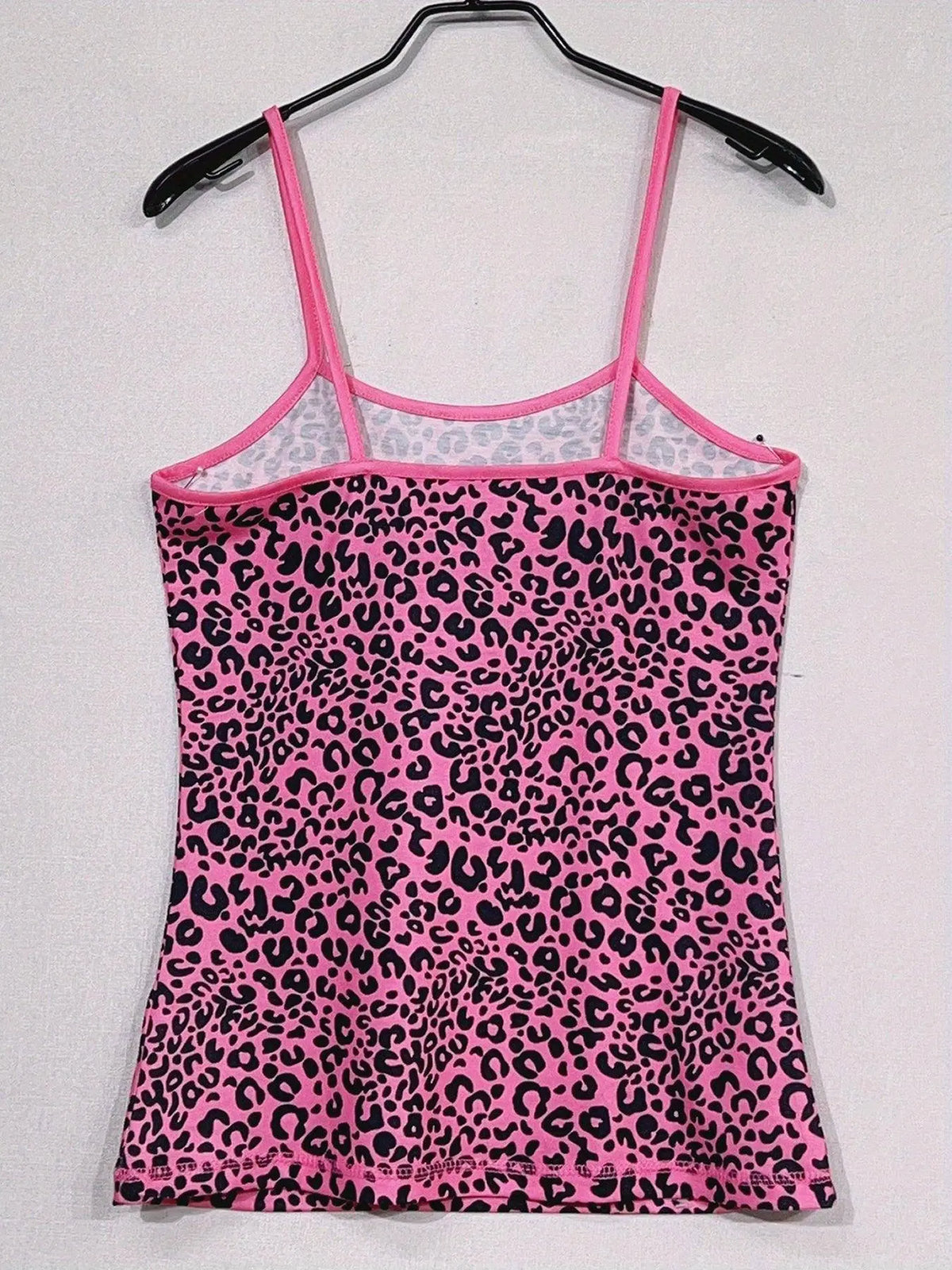 Leopard Print Cami Top, Casual Crew Neck Sleeveless Slim Spaghetti Strap Top For Spring & Summer, Women's Clothing - SS69