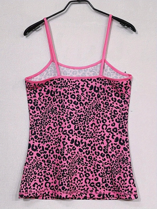 Leopard Print Cami Top, Casual Crew Neck Sleeveless Slim Spaghetti Strap Top For Spring & Summer, Women's Clothing - SS69