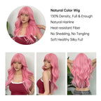 Light Pink Long Wavy Cosplay Synthetic Hair Wigs with Bangs for White Women Afro Lolita Water Wave Halloween Heat Reisitant Wig - SS69