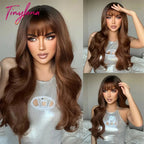 Light Pink Long Wavy Cosplay Synthetic Hair Wigs with Bangs for White Women Afro Lolita Water Wave Halloween Heat Reisitant Wig - SS69