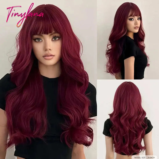 Light Pink Long Wavy Cosplay Synthetic Hair Wigs with Bangs for White Women Afro Lolita Water Wave Halloween Heat Reisitant Wig - SS69