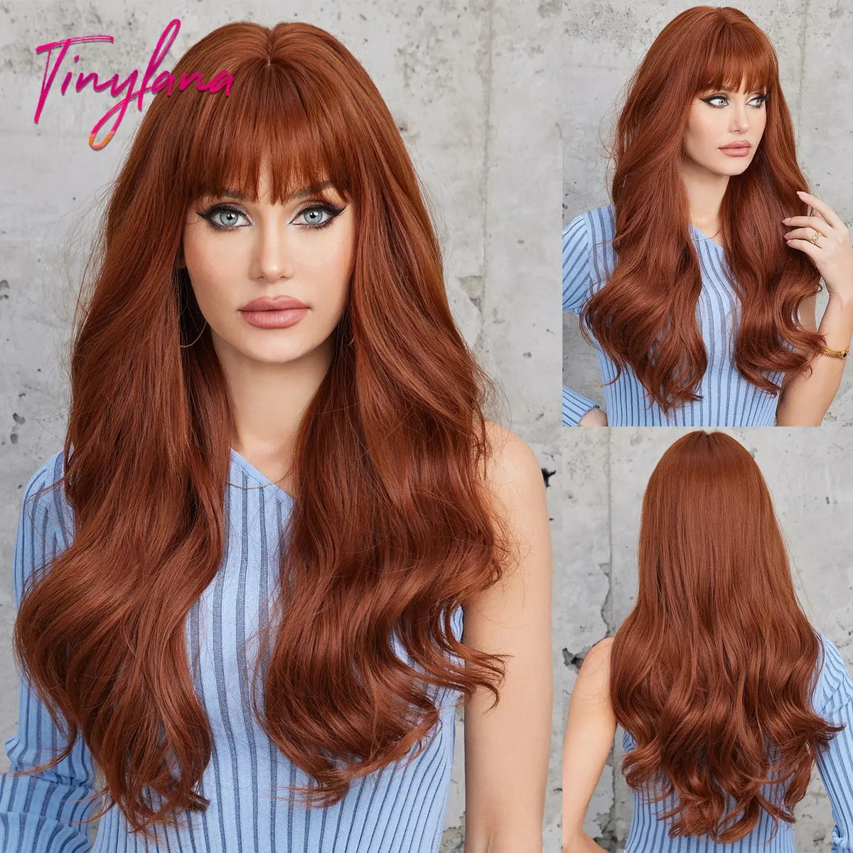 Light Pink Long Wavy Cosplay Synthetic Hair Wigs with Bangs for White Women Afro Lolita Water Wave Halloween Heat Reisitant Wig - SS69