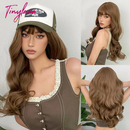 Light Pink Long Wavy Cosplay Synthetic Hair Wigs with Bangs for White Women Afro Lolita Water Wave Halloween Heat Reisitant Wig SS69