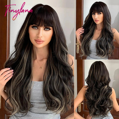 Light Pink Long Wavy Cosplay Synthetic Hair Wigs with Bangs for White Women Afro Lolita Water Wave Halloween Heat Reisitant Wig - SS69