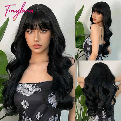 Light Pink Long Wavy Cosplay Synthetic Hair Wigs with Bangs for White Women Afro Lolita Water Wave Halloween Heat Reisitant Wig - SS69