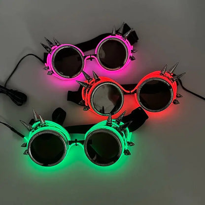 Light Up Led Steampunk Glasses Neon Music Concert Fluorescent Party Christmas Gifts Glowing Wire Gothic Round Frame Glasses SS69