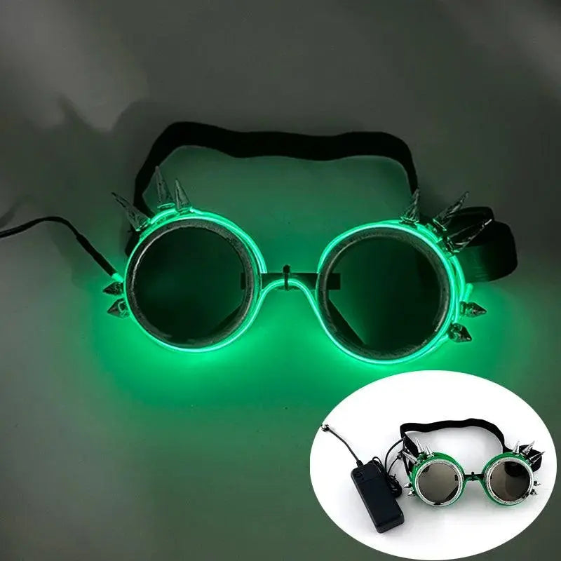 Light Up Led Steampunk Glasses Neon Music Concert Fluorescent Party Christmas Gifts Glowing Wire Gothic Round Frame Glasses - SS69