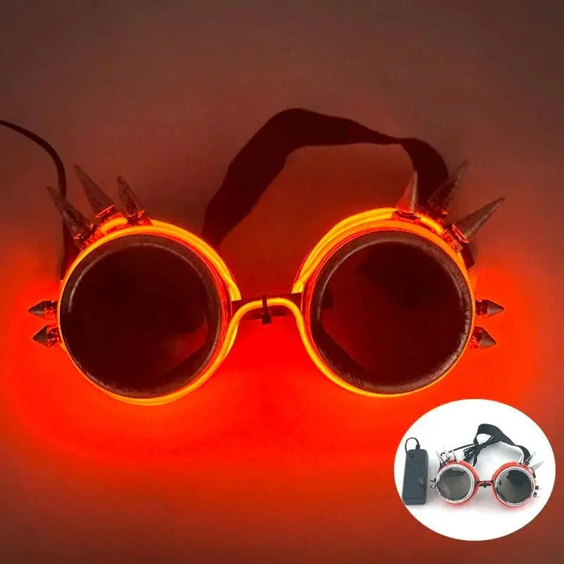 Light Up Led Steampunk Glasses Neon Music Concert Fluorescent Party Christmas Gifts Glowing Wire Gothic Round Frame Glasses - SS69