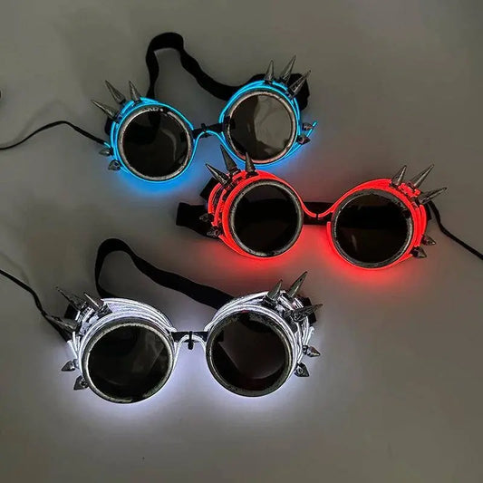 Light Up Led Steampunk Glasses Neon Music Concert Fluorescent Party Christmas Gifts Glowing Wire Gothic Round Frame Glasses SS69