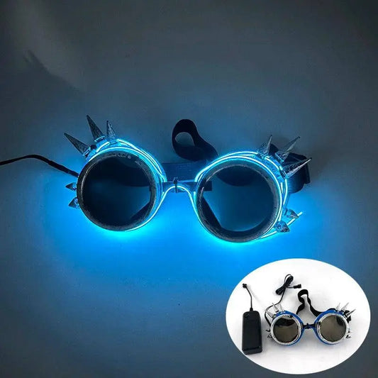 Light Up Led Steampunk Glasses Neon Music Concert Fluorescent Party Christmas Gifts Glowing Wire Gothic Round Frame Glasses SS69