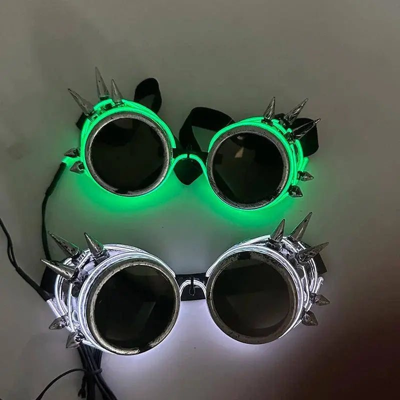 Light Up Led Steampunk Glasses Neon Music Concert Fluorescent Party Christmas Gifts Glowing Wire Gothic Round Frame Glasses SS69