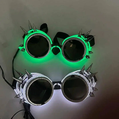Light Up Led Steampunk Glasses Neon Music Concert Fluorescent Party Christmas Gifts Glowing Wire Gothic Round Frame Glasses SS69