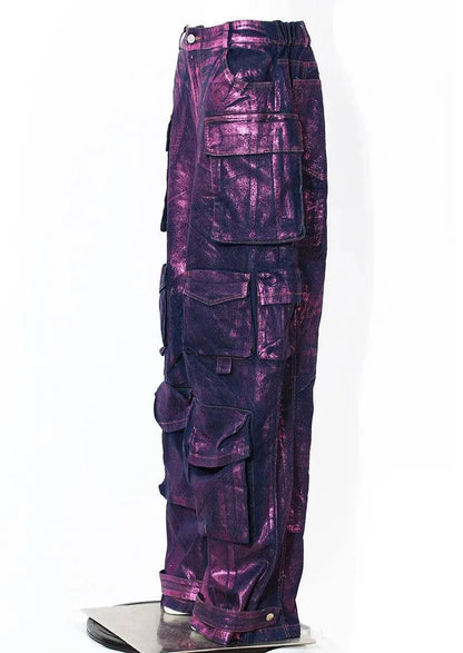 Luxury Purple Bronzing jeans Gold  women's leggings engineering Wholesale Women's Washed Wideleg Pants New Baggy Jeans SS69