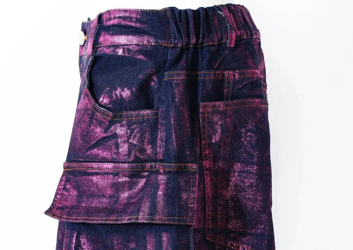 Luxury Purple Bronzing jeans Gold  women's leggings engineering Wholesale Women's Washed Wideleg Pants New Baggy Jeans SS69