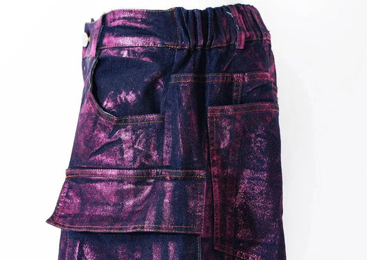 Luxury Purple Bronzing jeans Gold  women's leggings engineering Wholesale Women's Washed Wideleg Pants New Baggy Jeans SS69