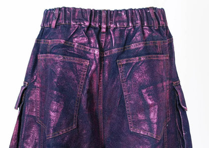 Luxury Purple Bronzing jeans Gold  women's leggings engineering Wholesale Women's Washed Wideleg Pants New Baggy Jeans SS69