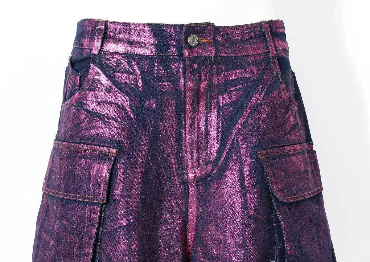 Luxury Purple Bronzing jeans Gold  women's leggings engineering Wholesale Women's Washed Wideleg Pants New Baggy Jeans SS69