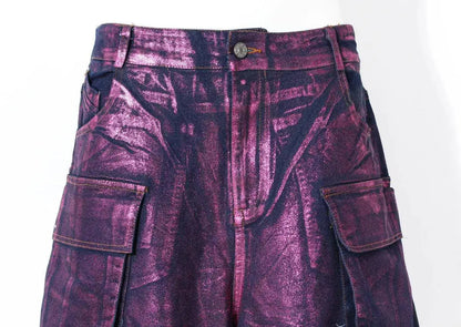 Luxury Purple Bronzing jeans Gold  women's leggings engineering Wholesale Women's Washed Wideleg Pants New Baggy Jeans SS69