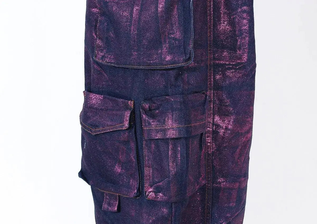 Luxury Purple Bronzing jeans Gold  women's leggings engineering Wholesale Women's Washed Wideleg Pants New Baggy Jeans SS69