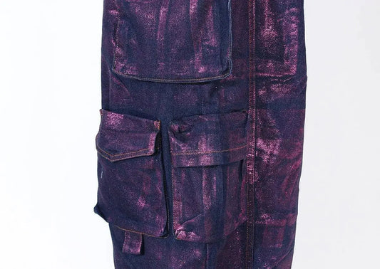 Luxury Purple Bronzing jeans Gold  women's leggings engineering Wholesale Women's Washed Wideleg Pants New Baggy Jeans SS69