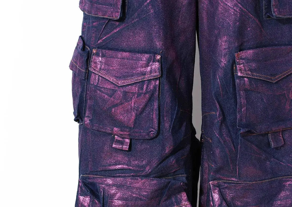 Luxury Purple Bronzing jeans Gold  women's leggings engineering Wholesale Women's Washed Wideleg Pants New Baggy Jeans SS69